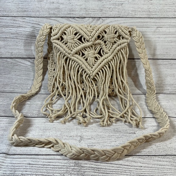 Beige Crochet Crossbody Bag - Picture 1 of 11